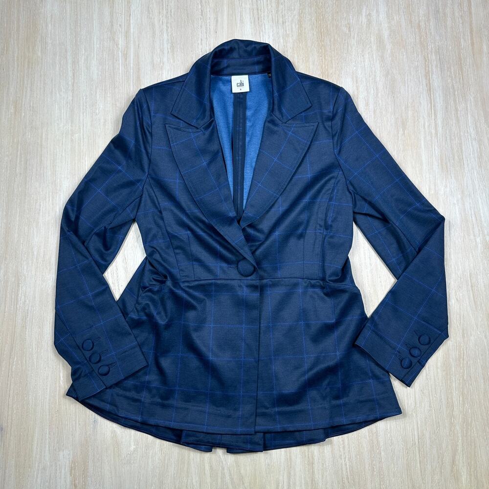 Cabi Blue Windowpane Plaid Dark Academia Preppy Button Tailored Blazer Jacket 6